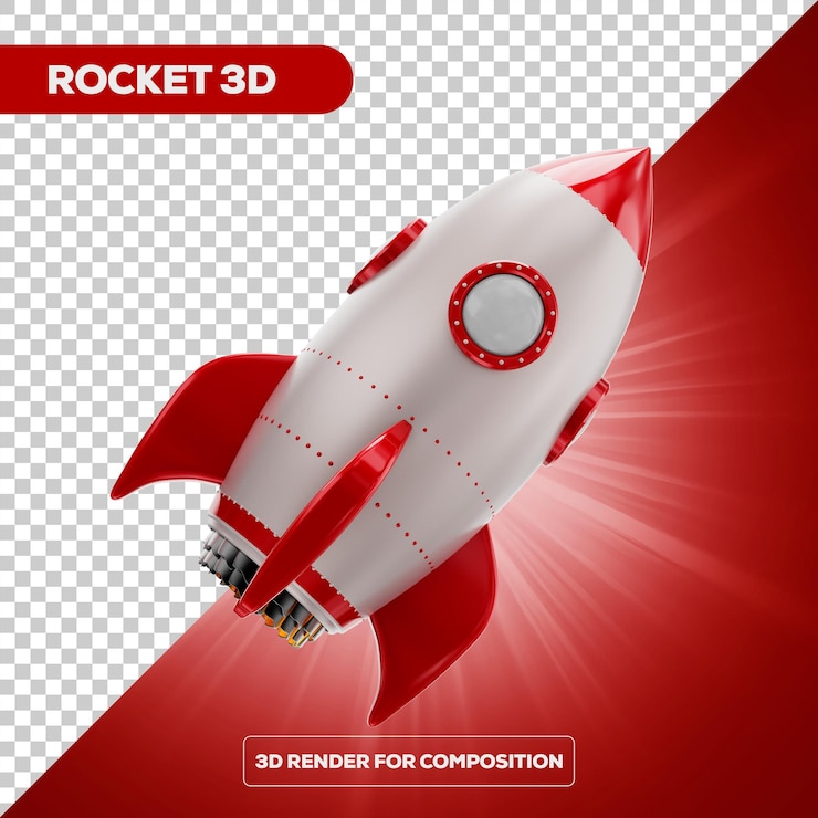 PSD cartoon rocket 3d render