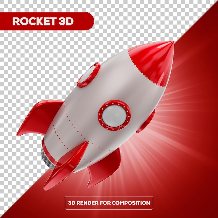 PSD cartoon rocket 3d render