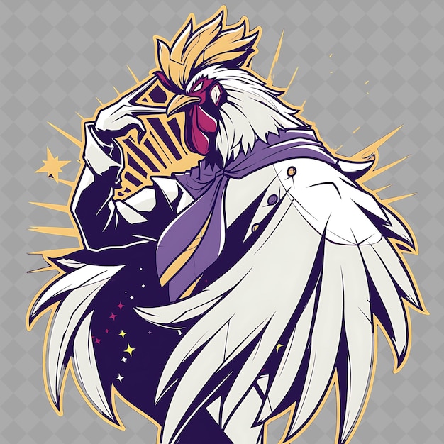 Un cartone animato di un gallo con una corona su di esso