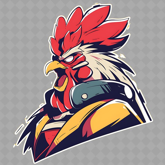 PSD a cartoon of a rooster with a gun in his hand