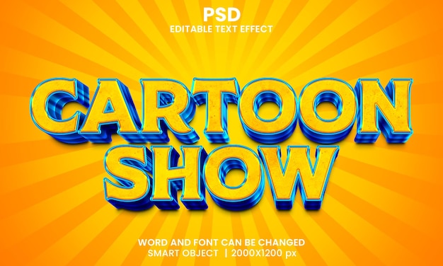 PSD spettacolo di cartoni animati 3d modificabile in stile effetto testo photoshop con sfondo