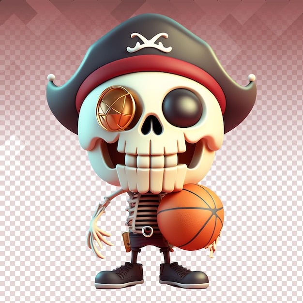 PSD a cartoon skull with a pirate hat and a ball