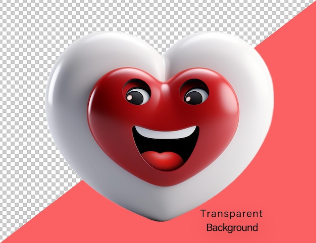 PSD cartoon smiling red heart emoji isolated on transparent background