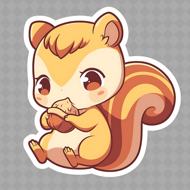 A cartoon squirrel with a sticker that says squirrel on it