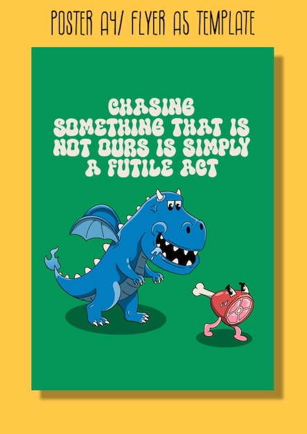cartoon stijl illustratie poster een draak jaagt vlees
