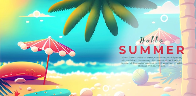 Cartoon stijl zomer strand banner ontwerp psd