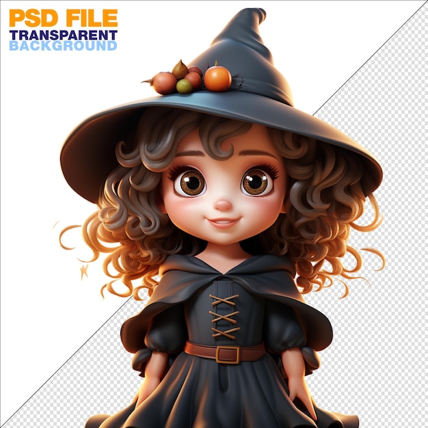 cartoon style cute witch transparent background