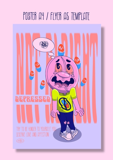 カートゥーンスタイルのイラスト・ポスター 薬物使用によるうつ病