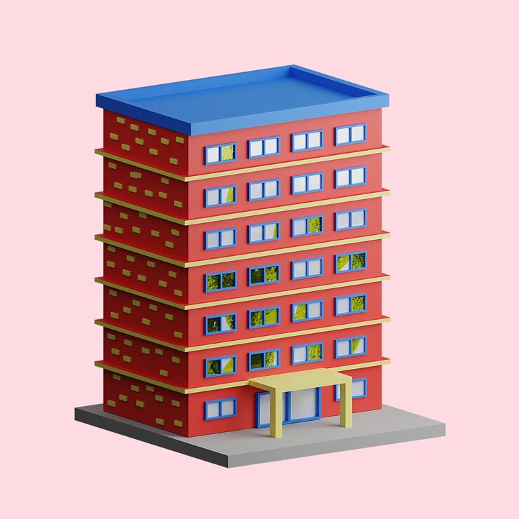PSD 장난 색상 재료 높은 규제 png와 만화 스타일 미니어처 건물 3d 렌더링