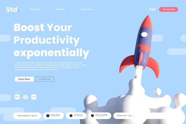 PSD cartoon style self improvement course landing page