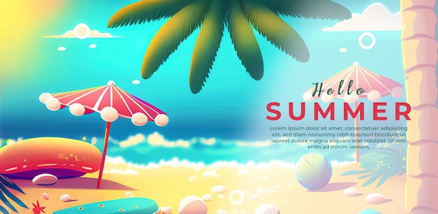 PSD cartoon style summer beach banner design psd