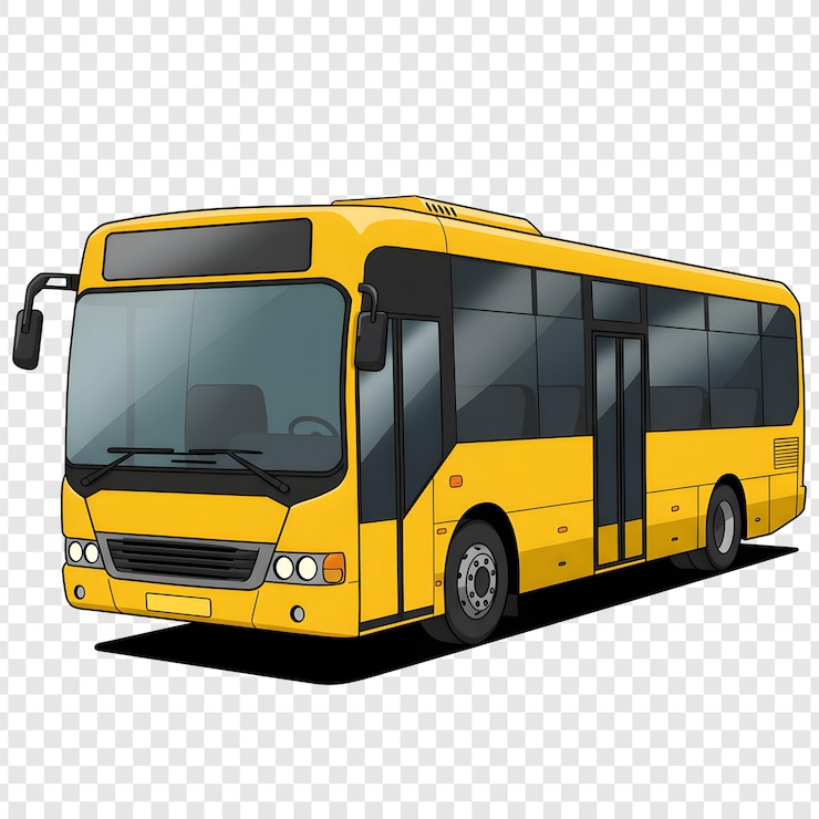 PSD иллюстрация желтого автобуса в стиле мультфильма