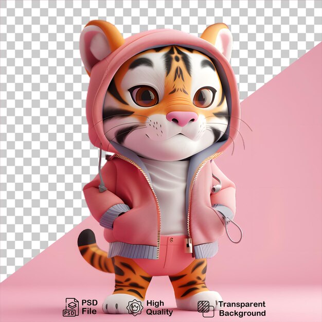 PSD cartoon tiger wearing a jacket isolated on transparent background include png file