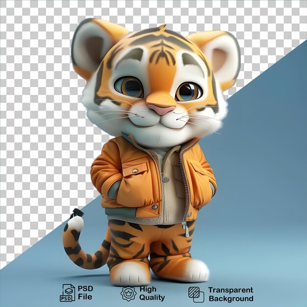 PSD cartoon tiger wearing a jacket isolated on transparent background include png file