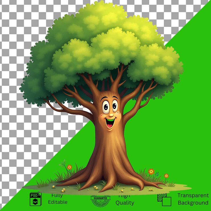PSD cartoon tree with a happy expression