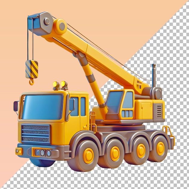 Cartoon truck crane 3d isolated on transparent background