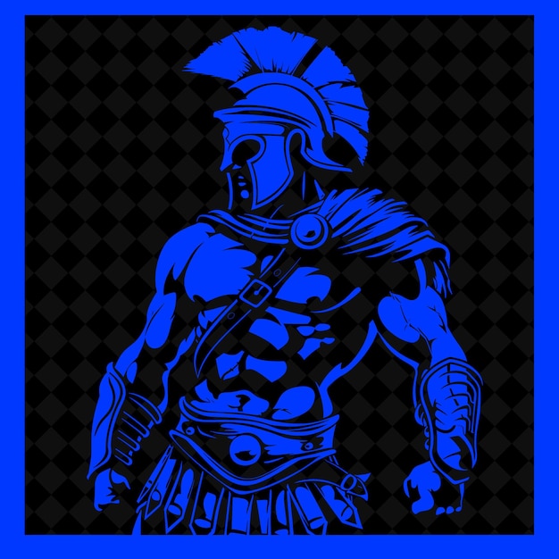 A cartoon of a warrior with a blue background