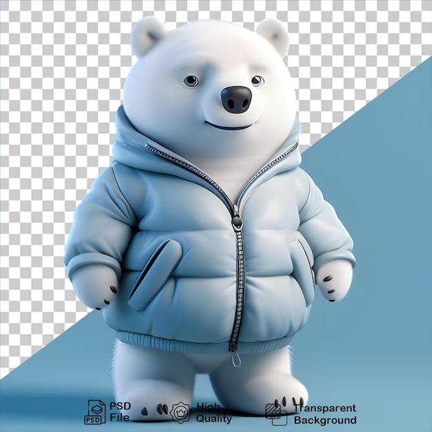 PSD 透明な背景に隔離されたジャケットを着た白い北極クマの漫画 pngファイルを含みます