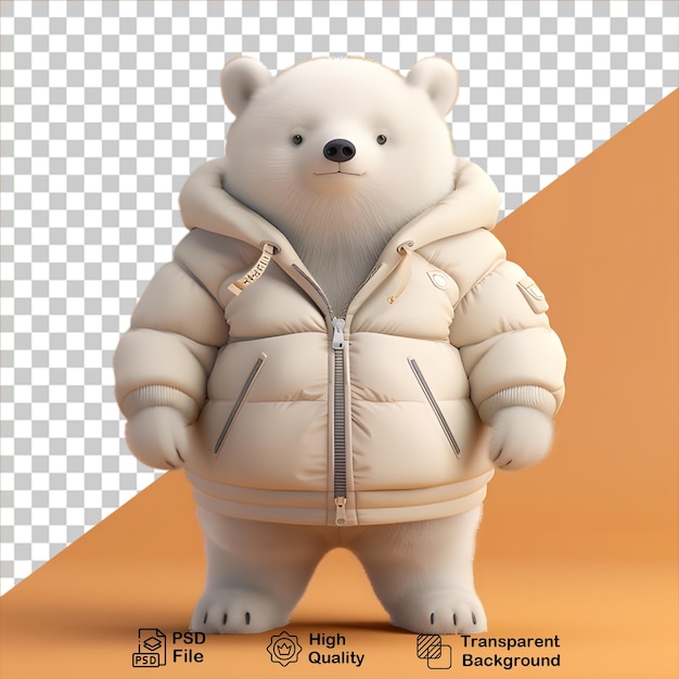 Cartoon white polar bear wearing a jacket isolated on transparent background include png file