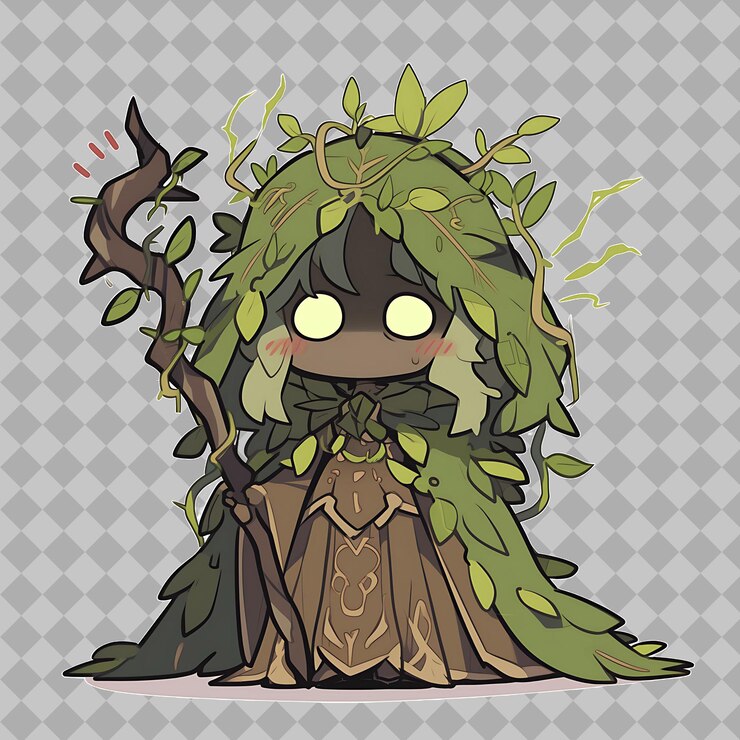 PSD a cartoon of a witch with a green tree on the top