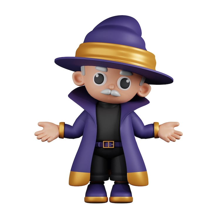 PSD 아무 생각도 없는 3d 포즈를 취하는 만화 마법사