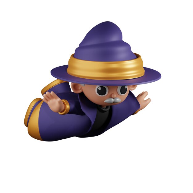 PSD cartoon wizard flying 3d pose