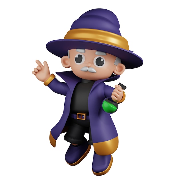 PSD cartoon wizard gelukkig springen pose 3d pose