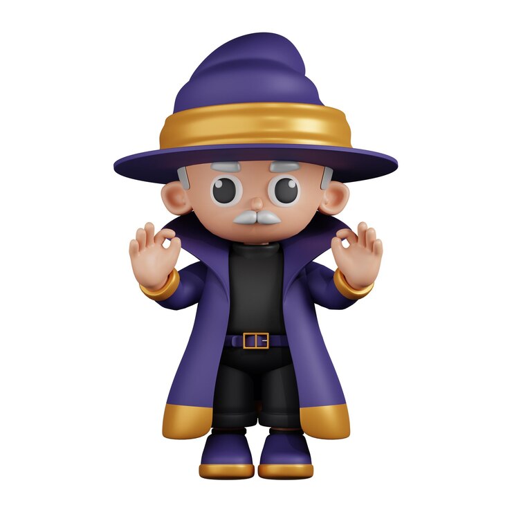PSD 확인 손 제스처 3d 포즈를 주는 만화 마법사