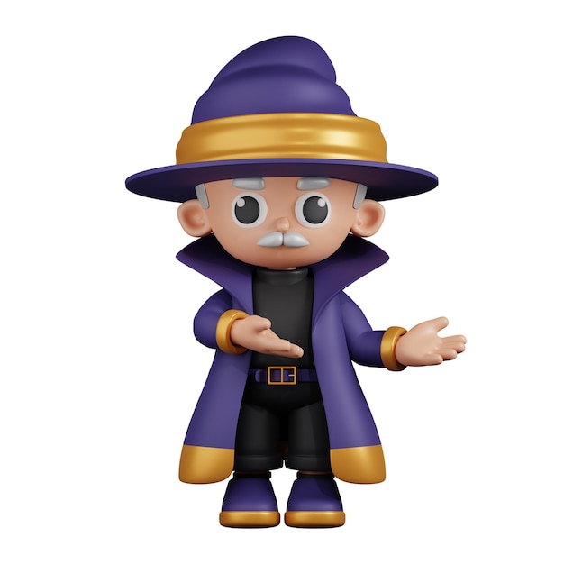 Cartoon Wizard Wijst Naar Iets 3D Pose