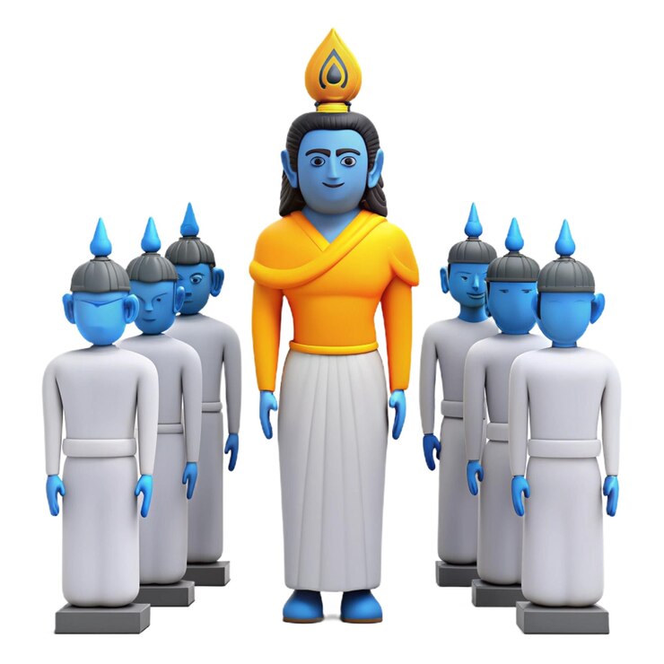 PSD a cartoon of a woman with a light on her head and the other figures in the middle