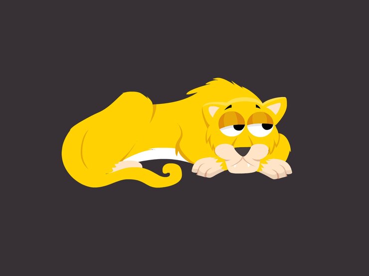 PSD a cartoon of a yellow cat with a sad look on its face.