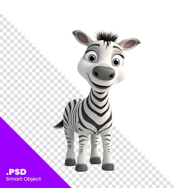 PSD zebra di cartone animato con espressione felice isolata su modello psd illustrazione 3d bianco