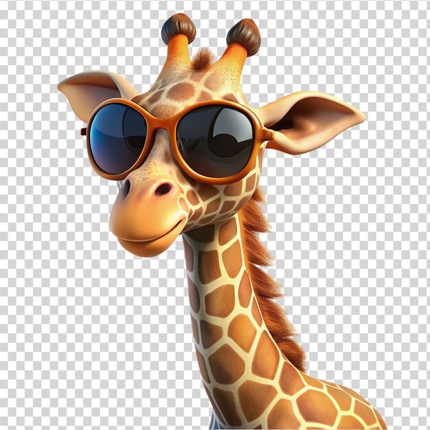 PSD cartoongiraffe met zonnebril geïsoleerd op een doorzichtige achtergrond