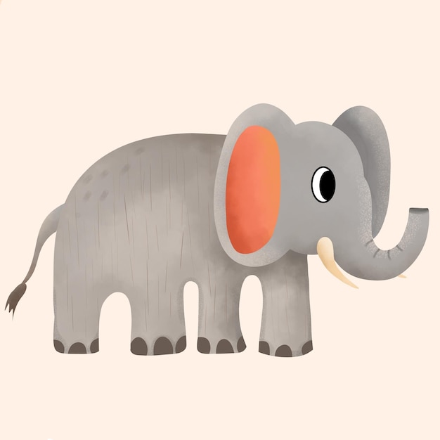 Cartoonillustratie van een aquarel-stijl olifant die met een grappige uitdrukking met zijn slurf zwaait