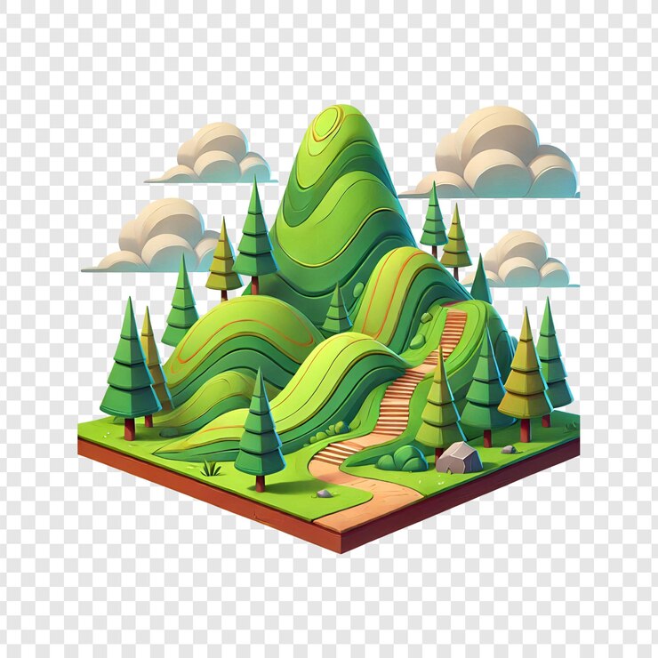 PSD cartoonish 3d hill isolated transparent background