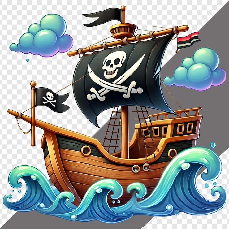 PSD cartoonish 3d pirate ship isolated on transparent background