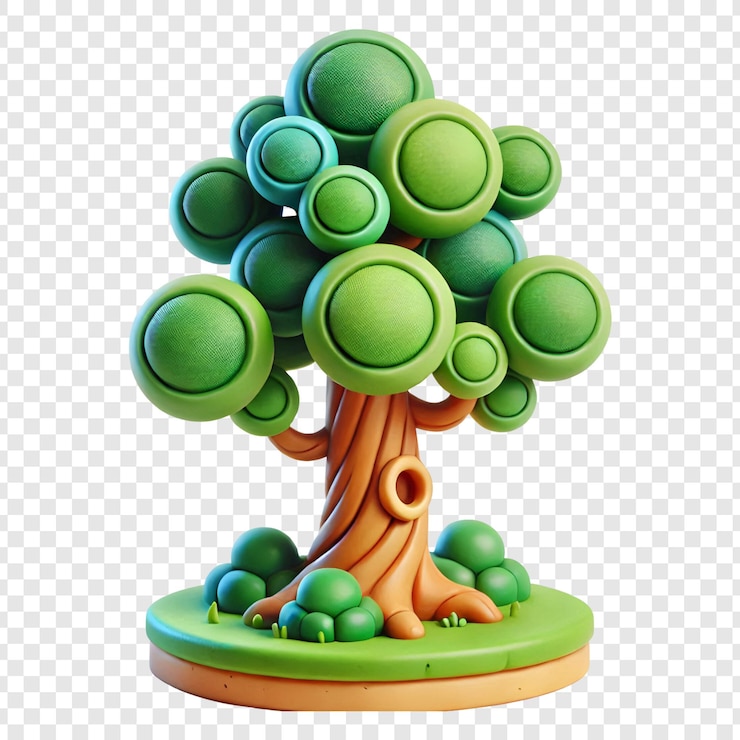 PSD cartoonish 3d tree isolated on transparent background