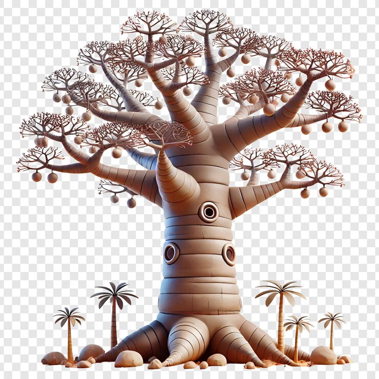 PSD cartoonish 3d tree isolated on transparent background
