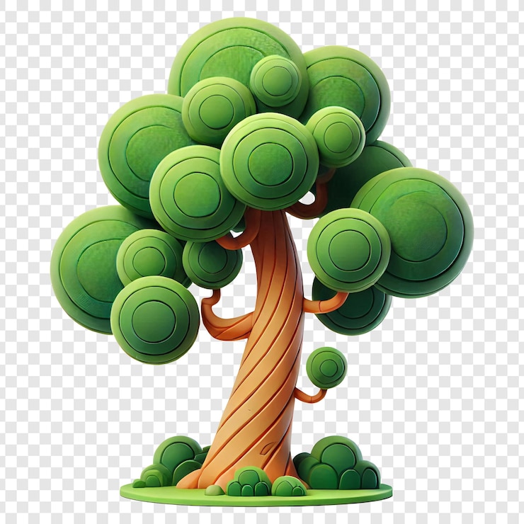 PSD cartoonish 3d tree isolated on transparent background