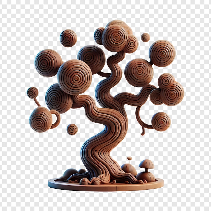 PSD cartoonish 3d tree isolated on transparent background