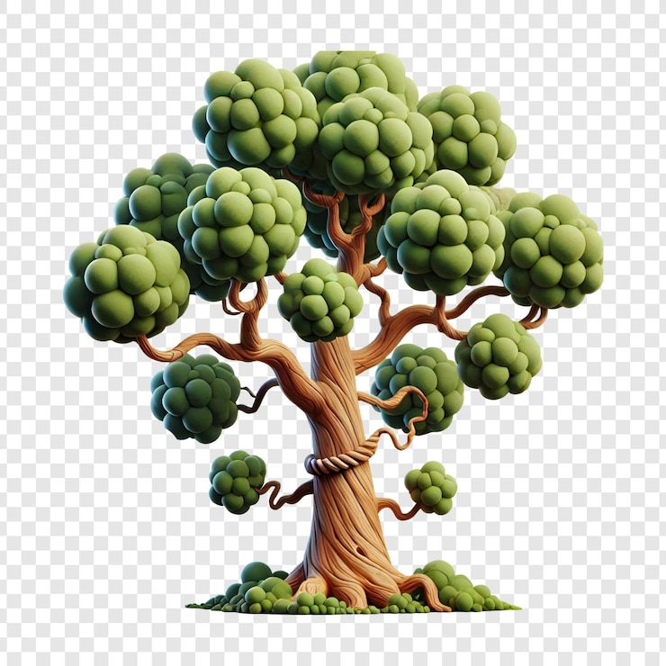 PSD cartoonish 3d tree isolated on transparent background