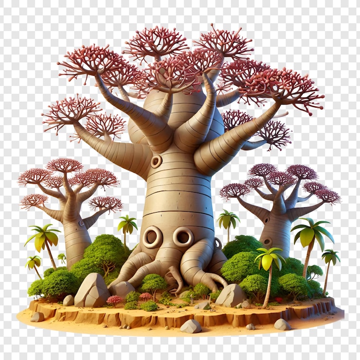 PSD cartoonish 3d tree isolated on transparent background