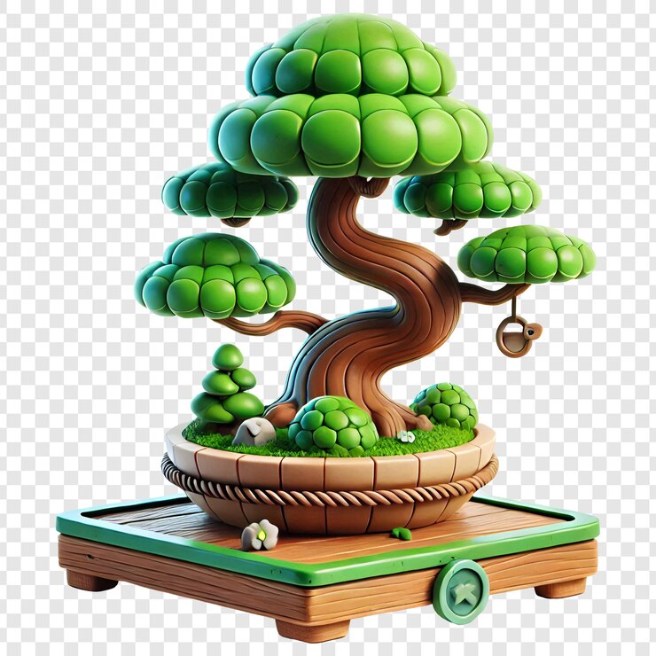 PSD cartoonish 3d tree isolated on transparent background