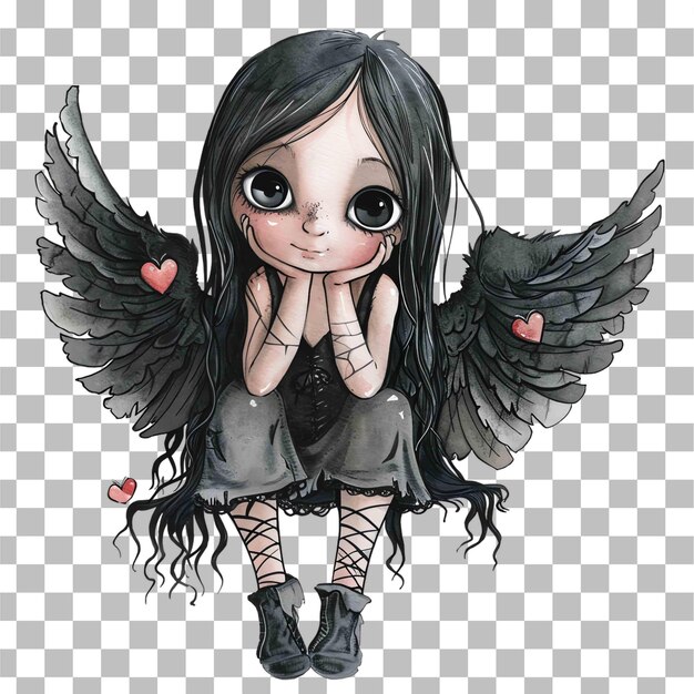 PSD cartoonish angel with a dark modern twist watercolor gothic valentine