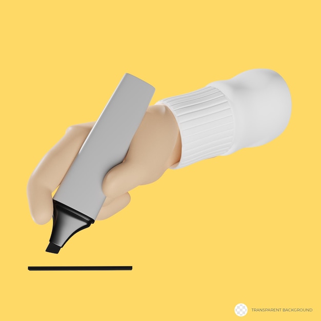 Cartoonstyle 3d hand holding a marker notetaking isolated