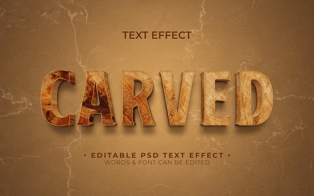 PSD carved text effect with wood texture