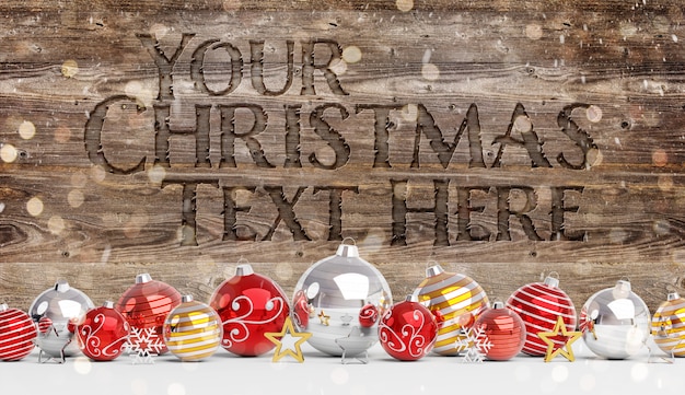 PSD carved wood mockup with christmas decorations