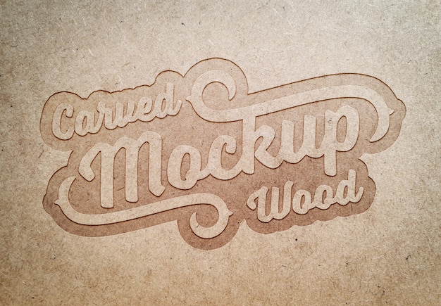 PSD carved wood text effect mockup