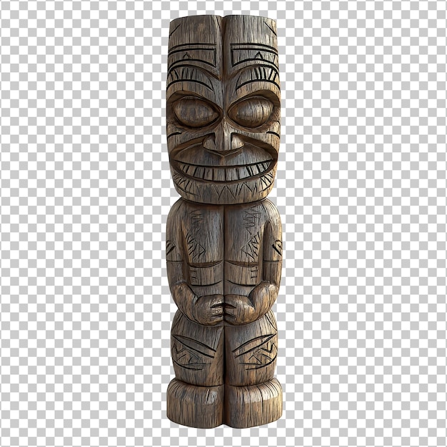 carved wooden tiki statue displayed indoors isolated transparent