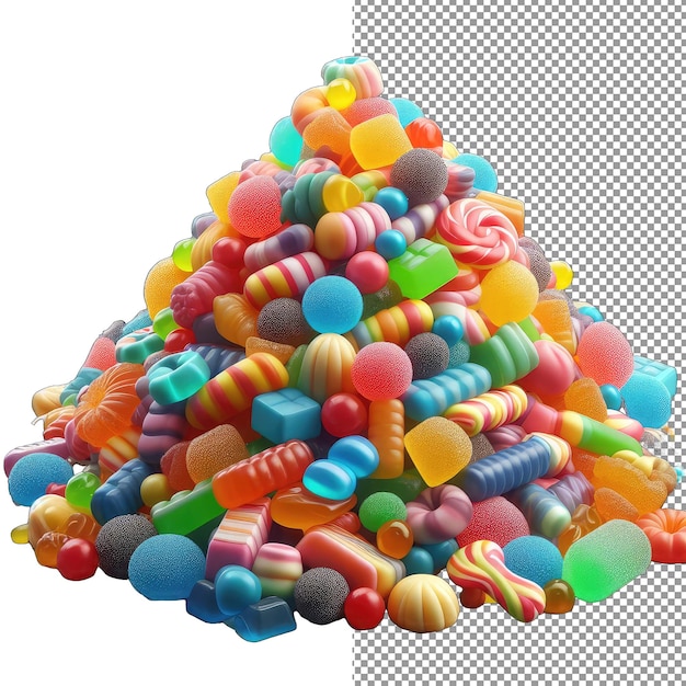 PSD cascade van snoepjes geïsoleerde 3d stapel van gummies op een helder png-palet